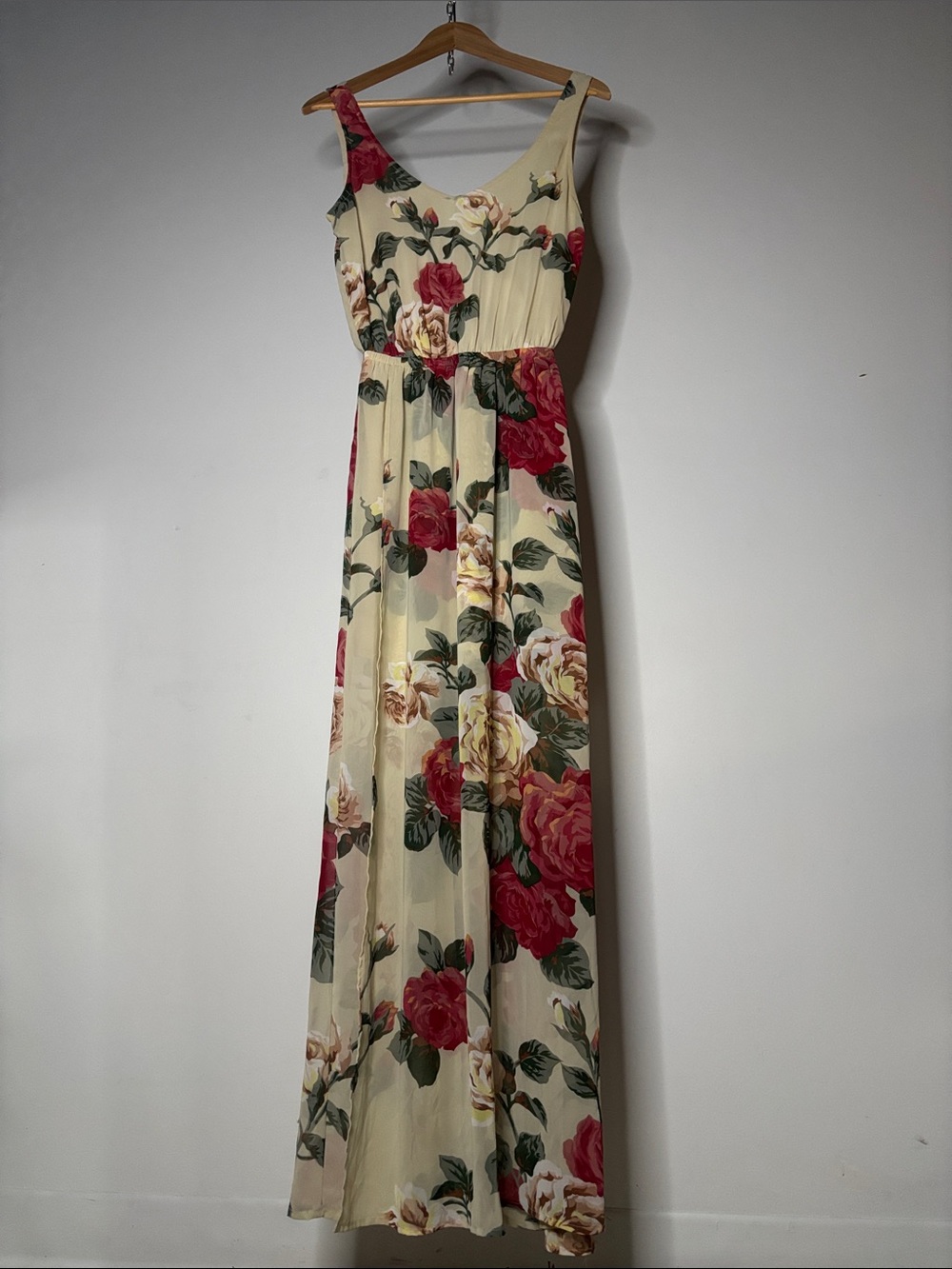 Show Me Your MuMu Rose Maxi Dress Front Slit Draped Fabric Size Small